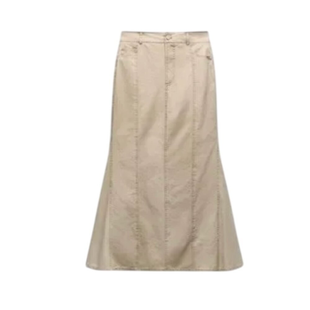 Zara Washed Effect Maxi Long Skirt Womens Small Khaki Beige Tan Flared Cotton